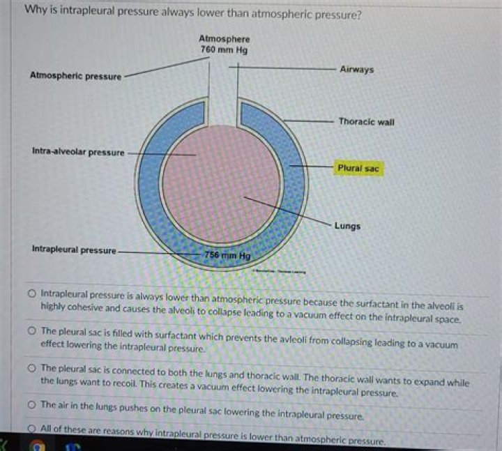 Why is intrapleural pressure always subatmospheric?